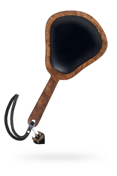 Паддл большой с мягкой подушечкой Pecado BDSM, натуральная кожа и дерево, черный