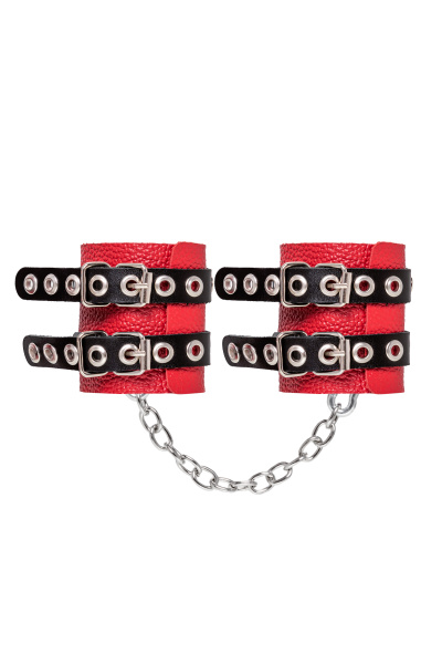 Наручники Pecado BDSM, красно-чёрные с двумя ремешками с люверсами