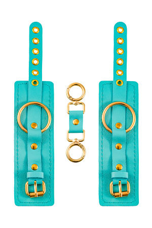 Наручники Pecado BDSM, прямоугольные, однослойные, натуральная кожа, голубой