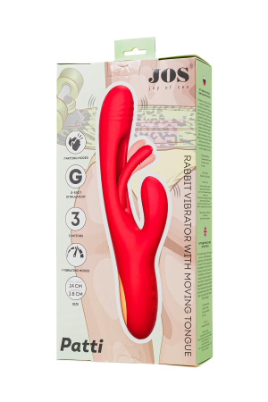 Вибратор c клиторальным стимулятором JOS Patti с двигающимся язычком, силикон, красный, 24 см